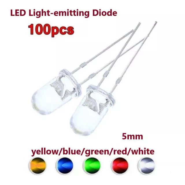 100X Super-Bright LED 5mm Rouge/ Bleu/ Vert / Blanc/Jaune Transparente Ampoule