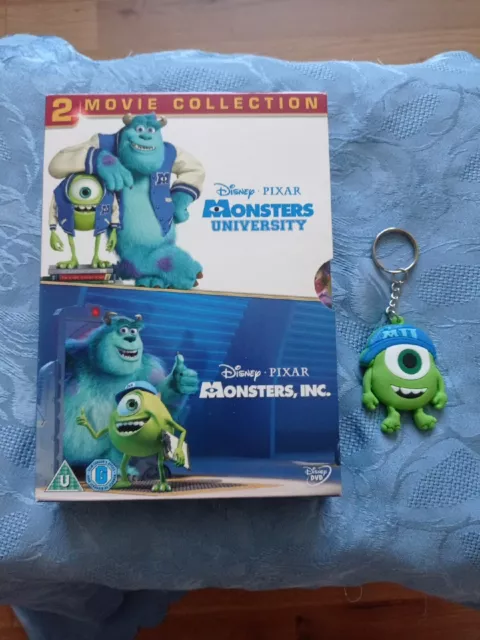 Disney Pixar Monsters Inc DVD Monsters University DVD 2 Film Set+Keyring VGC