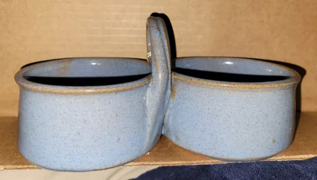 Pottery Center Handled Double Condiment Bowl, Marked with Mark, See Pic's