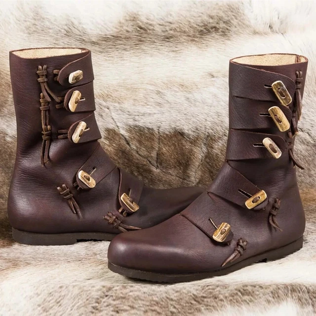 MEDIEVAL BOTAS DE Piel Viking Renacimiento Zapatos Pirata Marrón