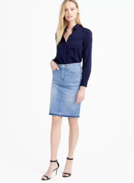 J Crew frayed raw hem denim skirt size 24 EUC