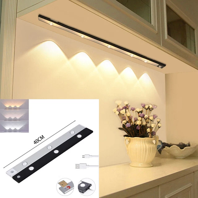 LED MOTION SENSOR Under Cabinet Closet Light Strip USB Rechargeable ...