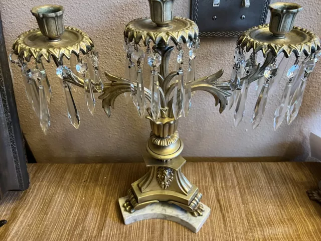 Antique Victorian French Crystal Lion Figure Chandelier with Marble Base 3