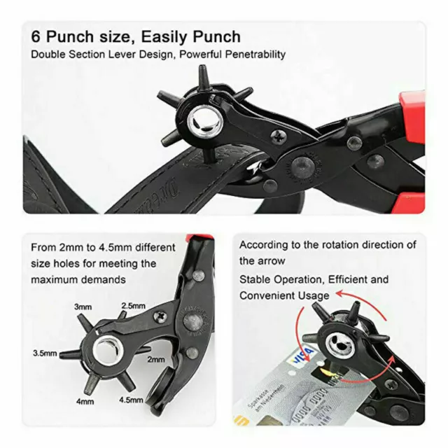 Rivets Eyelet Belt Hole Puncher Pliers Press Eyelets Grommets Multi Hole Sizes 3