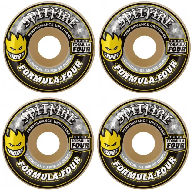 Spitfire Skateboard Wheels 53mm F4 99A Conical Yellow Print