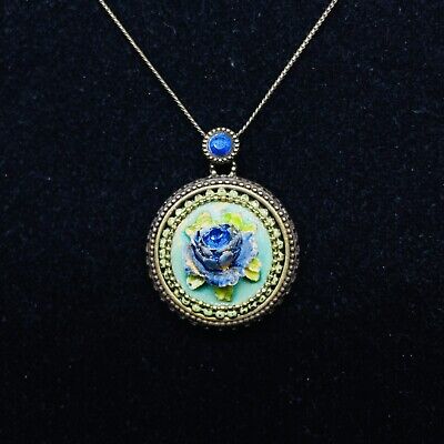 Necklace Long Michal NEGRIN Crystals Medallion flowers roses made in Israel