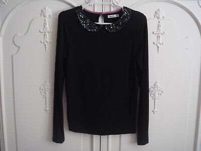 JOHNNIE B Mini Boden Girls black Long Sleeve Sequined Collar Top 15-16Y