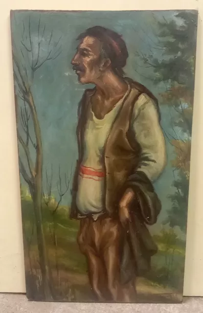 Dipinto Personaggio Italiano  Olio Tavola Vintage  50/60 Painting   Firmato