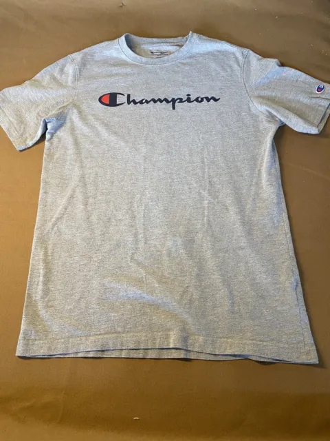 CHAMPION SHIRT MENS XL Extra Large Gray Short Sleeve Center Logo Spell ...