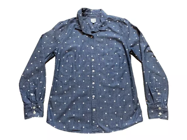 J. Crew The Perfect Shirt Blue Chambray Cotton Denim Polka Dot Button Down Small