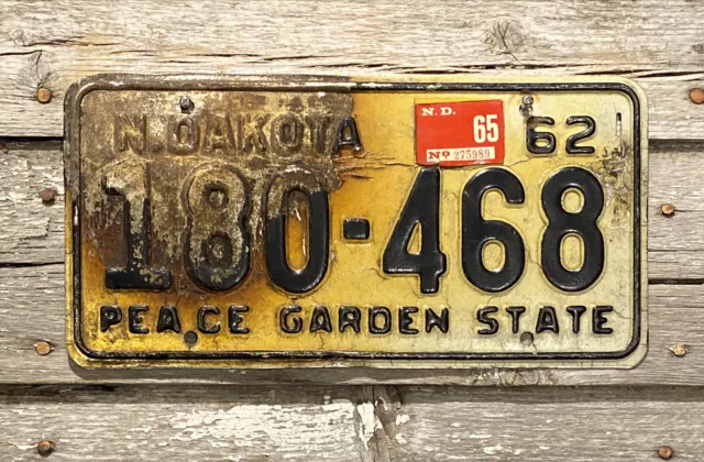 North Dakota License Plate 1962 Fire Damage Peace Garden State ND #180-468