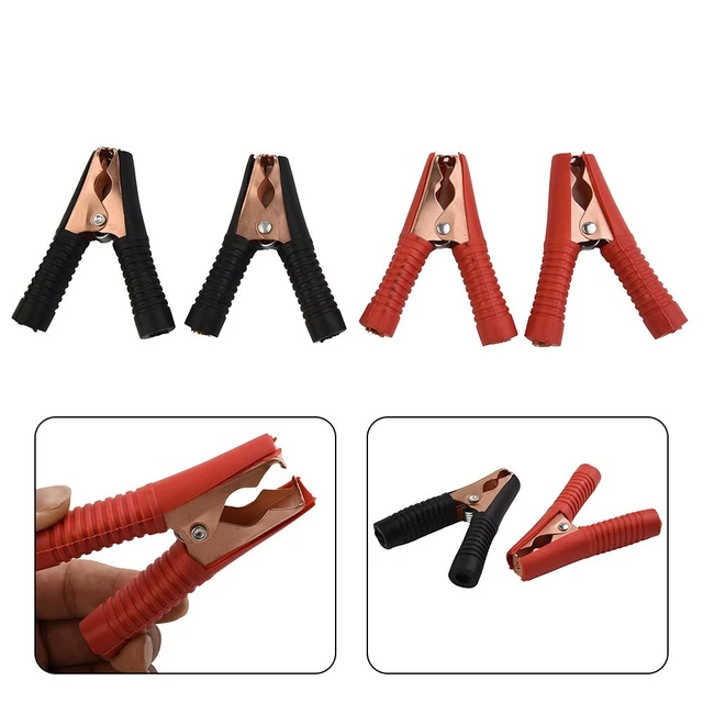 4x Auto Rivestita Rame Nero Rosso High-Power 100A Batteria Test Clip Alligatore