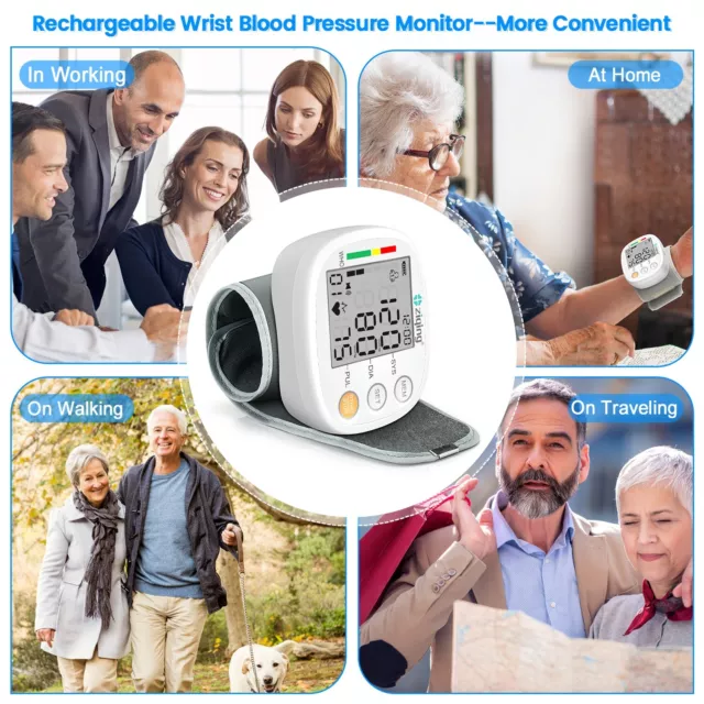 Digital Wrist Blood Pressure Monitor BP Machine Auto Machine Rechargeable White 3