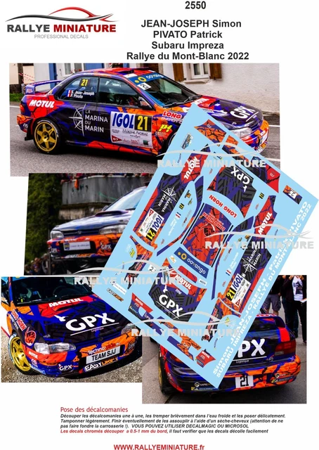 Décalcomanies 1/43 Subaru Impreza Rally Lyon-Charbonnières 1998 Jean Joseph - Neuf Altaya
