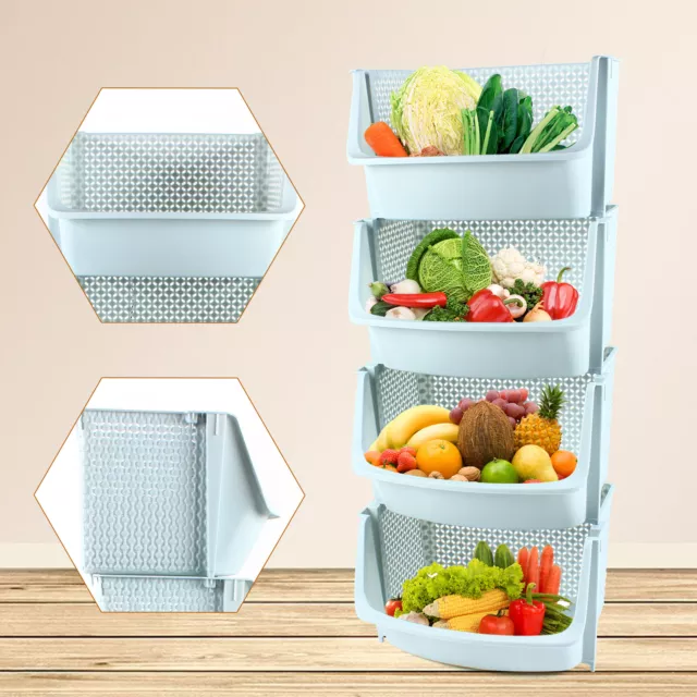 4 Tier Fruit Vegetable Basket Storage Rack Clothing Shelf Stand For Kitchen USA