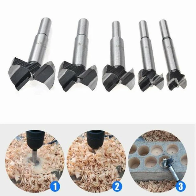 5Pcs Forstner Wood Drill Bit Set Hole Saw Cutter Wood Tools with Round Shank #km 5