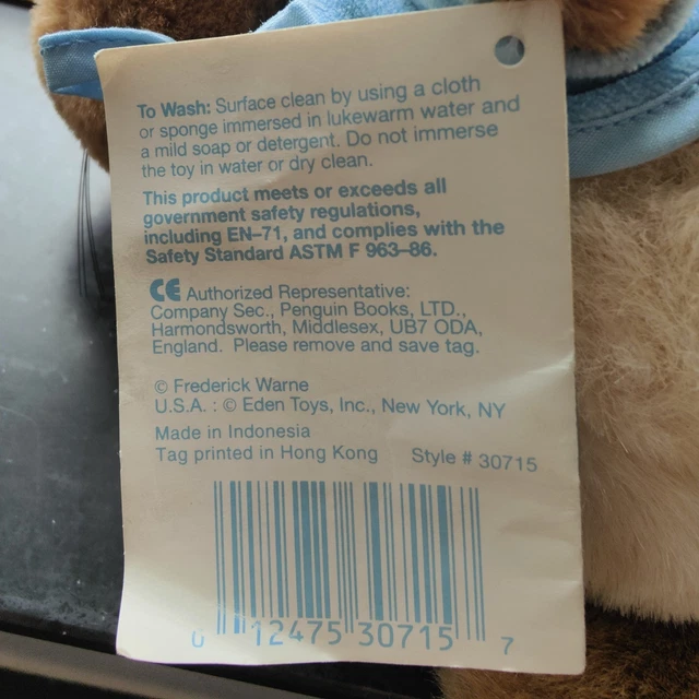 Peter Rappig VINTAGE PETER RABBIT Beatrix Potter Eden Plush Toy Approx 7