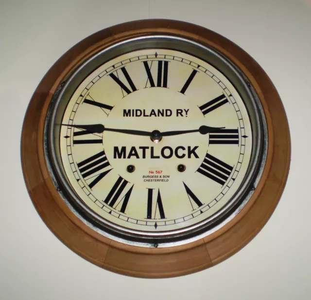 Midland Railway MR Victorian Style Wooden Clock, Matlock Station.