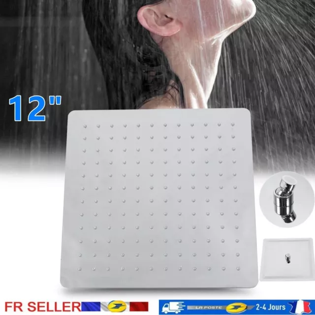 12" Tête de Douche Carrée Pommeau Pomme de Pluie Robinet Salle de Bain Spa