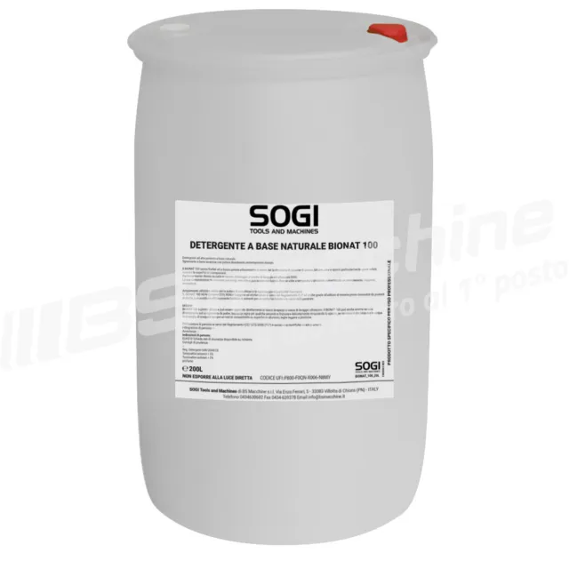 Detergente liquido BIONAT 100 SOGI - fusto 200 L - uso industriale e alimentare