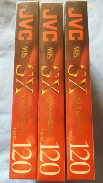 Lot of 3 JVC VHS Blank Video Tapes T-120 SX 6 Hour High Performance New Sealed
