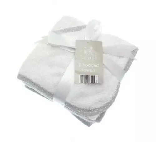 2 Elli And Raff White Hooded Bath Towels Newborn Baby Wrap Boy Girl