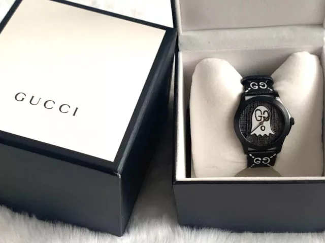 Gucci G-Timeless Ghost Watch 126.4 Black Dial Quartz Vintage Mens Round Box Used