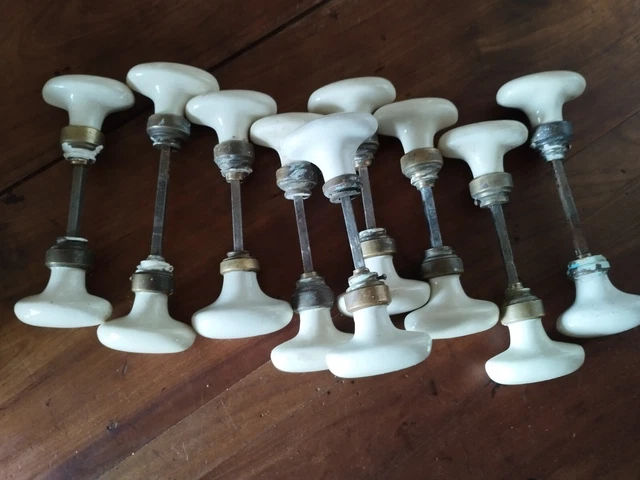 ANCIENNE POIGNÉE DE porte ovale en porcelaine et laiton napoléon carré