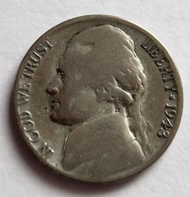 1943 -P Jefferson Silver War Nickel 5c Coin - Wartime - Philadelphia Mint