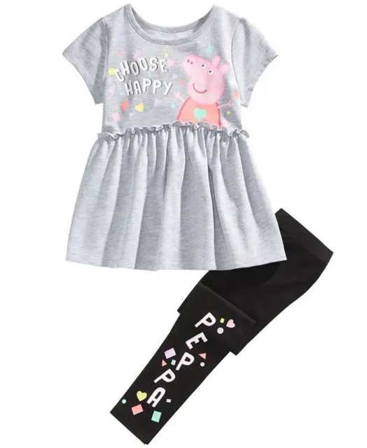 Peppa Pig Little Girl's 2 Pc Choose Happy Top & Leggings Set Gray Size 6