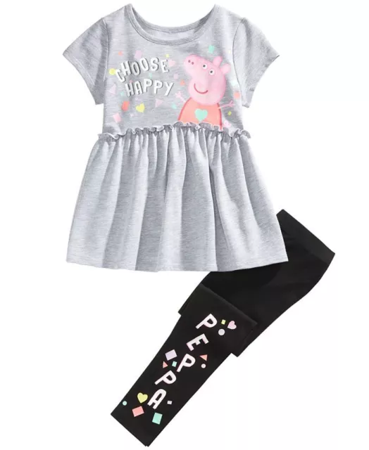 Peppa Pig Little Girl's 2 Pc Choose Happy Top & Leggings Set Gray Size 6