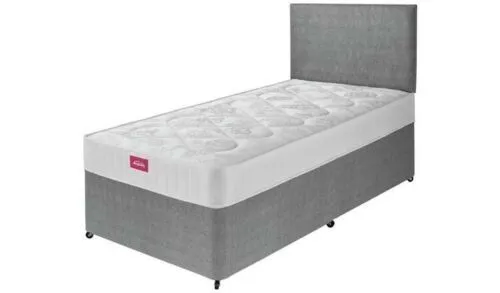 3ft Single Grey Divan Bed with 21cm Deep Mattress And Headboard