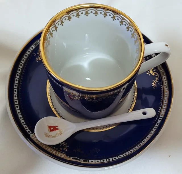 RMS Titanic 1st Class VIP 6 Oz Coffee Cup Saucer & Spoon with Gold