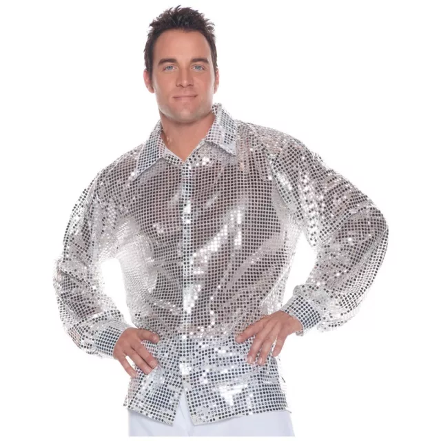 Mens Disco Shirt 70s Disco Ball Sequin Adult Costume Halloween Fancy Dress