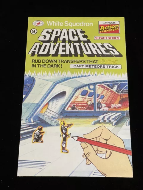 Vintage SPACE ADVENTURES 9 Letraset ACTION TRANSFERS CAPT METEORS TRICK USED 80s