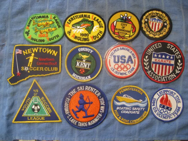 Junk drawer lot of Old Patches-Fishing-Boating-Karate-Soccer-Other