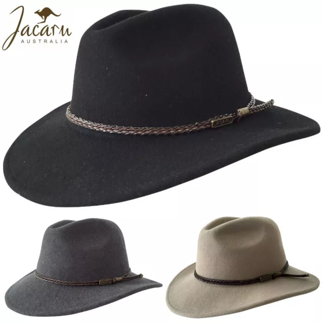 JACARU Australian Wool Fedora Hat Outback 100% WOOL Crushable Travel 1847