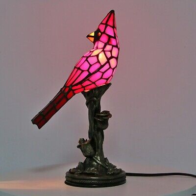 Bird Table Lamp Red Cardinal Stained Glass Accent Light Tiffany Style Gift New