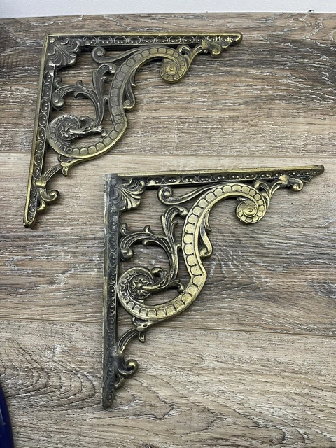 Pair of  Very Ornate VINTAGE BRASS WALL SHELF BRACKETS
