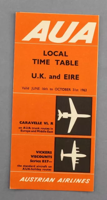 Austrian Airlines Uk & Eire Airline Timetable Summer 1963 Flugplan Aua Austria