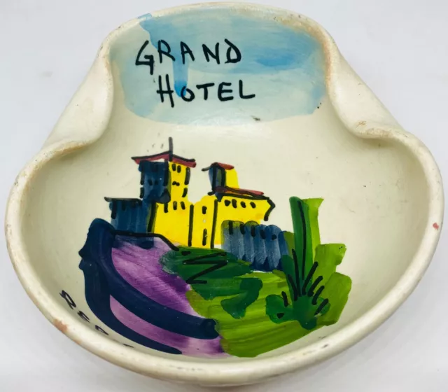 Vintage Italian San Marino Grand Hotel Pottery Folded Rim Ashtray Trinket Dish