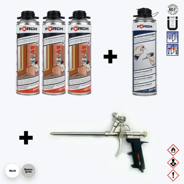 JUEGO DE ESPUMA DE CONSTRUCCIÓN 3x 750 ml blanco + 1 pistola de espuma de metal + 1 limpiador espuma de montaje