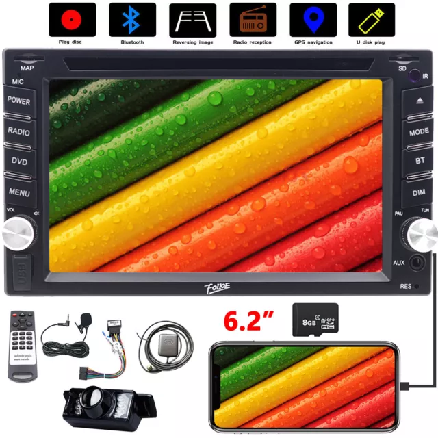 6.2" Double 2Din Car DVD CD AUX TV GPS Navigation Radio Stereo SWC Rear Camera