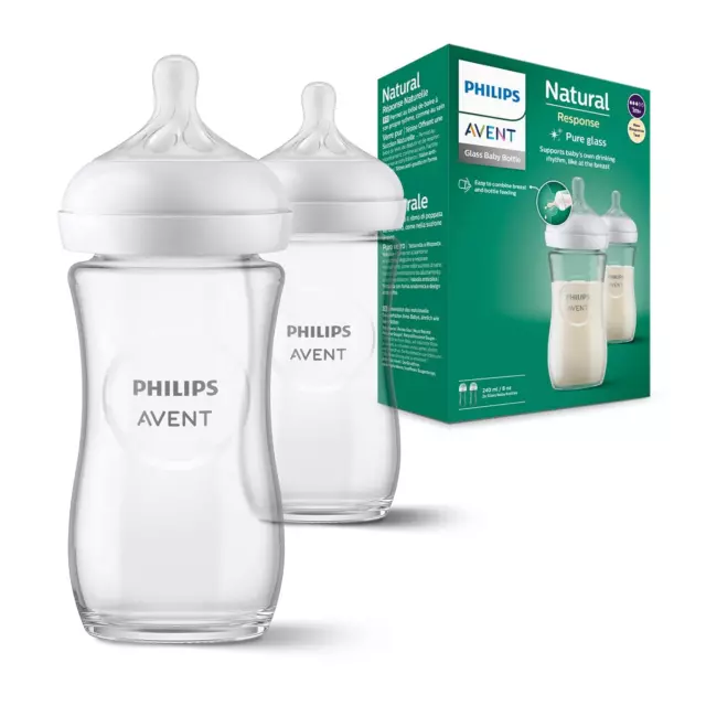 Philips Avent Babyflaschen Natural Response aus Glas – 2x Babyflasche, 240 ml, B