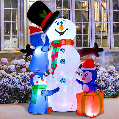 5.6FT Christmas Inflatable Snowman Penguins LED Rotating Light Outdoor Yard Deco