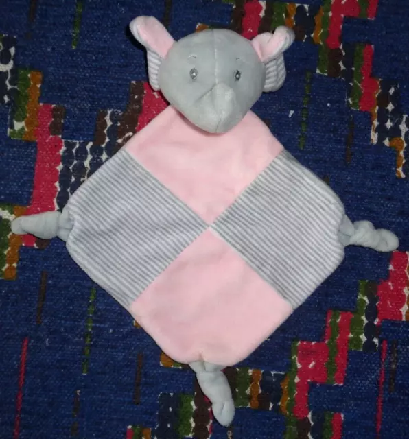 Dp/ Doudou Plat Tom & Kiddy Bisous D'ange Grelot Elephant Gris Rose Raye  Kom9