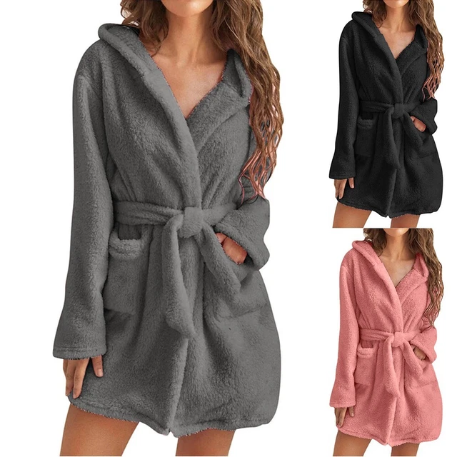 Donna Da Vestaglia Pile Casa Abbigliamento Casalingo con Cappuccio TAGLIA S ~ XL