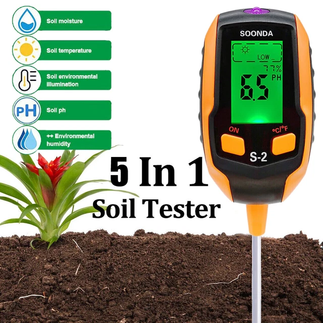 5 IN 1 Soil Tester Soil Moister Temperature Humidity PH Meter for ...