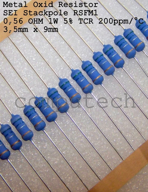 5 pezzi Resistenze 0,56 Ohm 1W 5% Ossido di metallo STACKPOLE RSFM1 4mm x 9,5mm