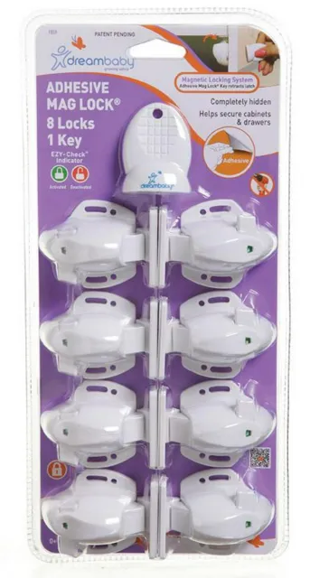 Dreambaby Adhesive Mag Lock 8 Locks & 1 Key Dreambaby